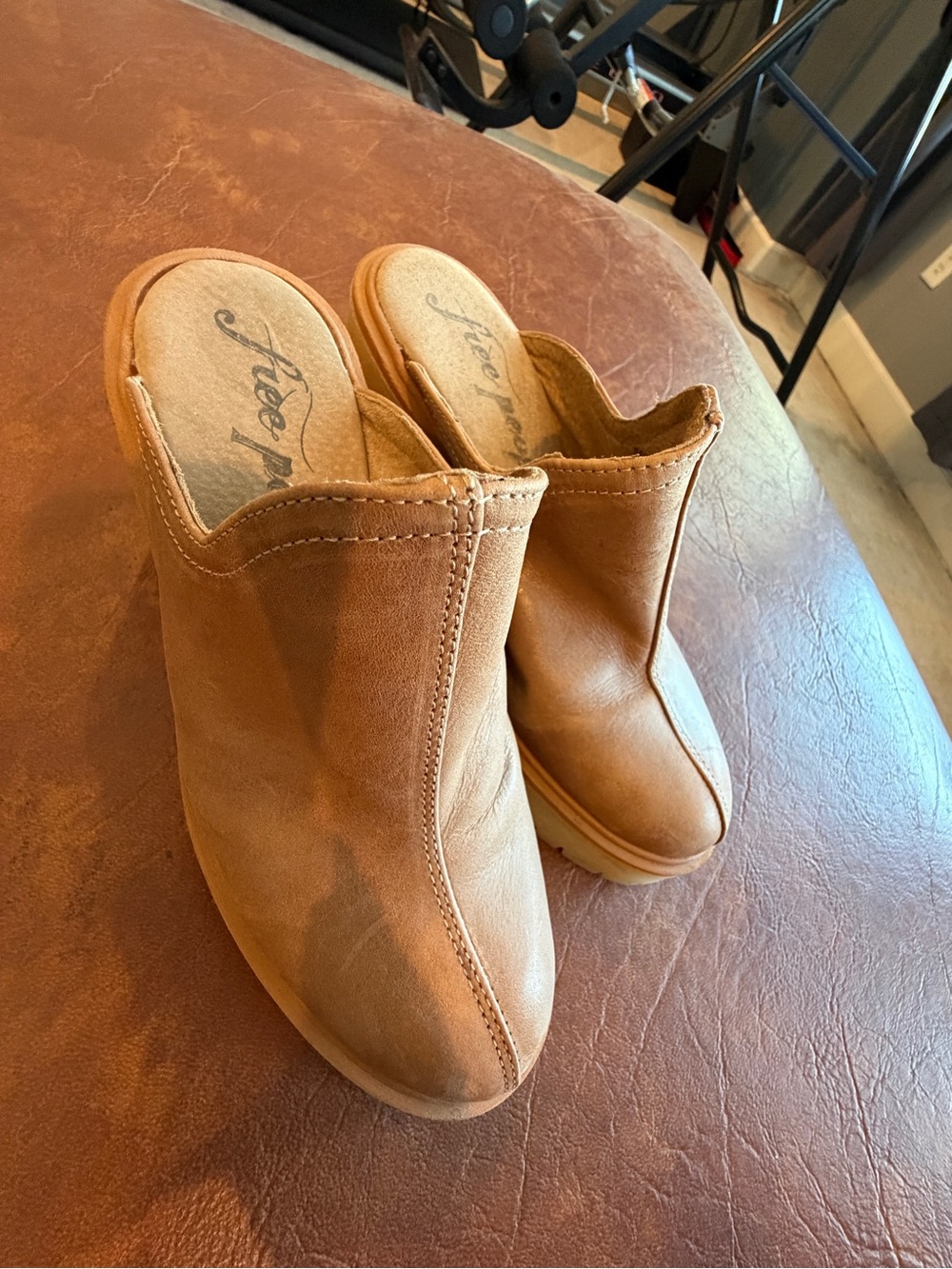 Free People Tan Slip-On Leather Mule Clogs